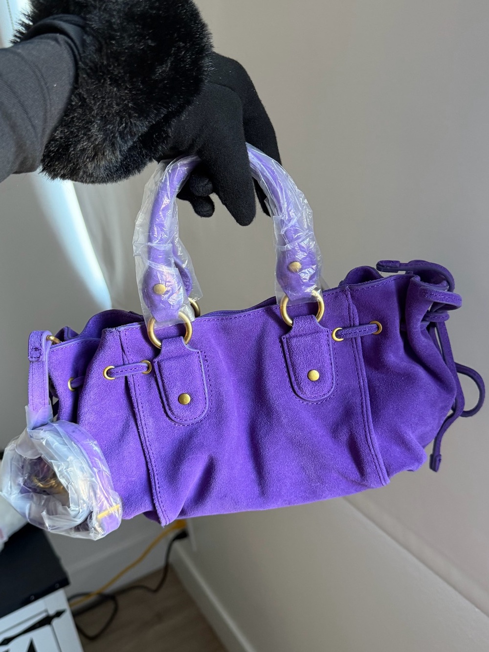 MANGO Starring Hailey Bieber Suede Leather Bag – Purple